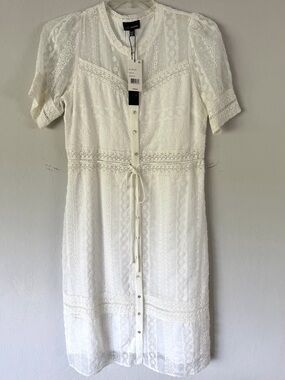 Lucy Paris White Eyelet Lace Button-Front Midi Dress NWT M